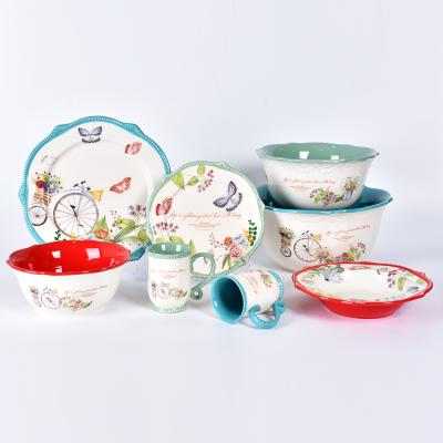 China New Fashionable Luxury Ceramic Hand Painted Stoneware Logo Spring Logo Bone China Dinner Set Tableware Sets Viable Beautiful Series for sale