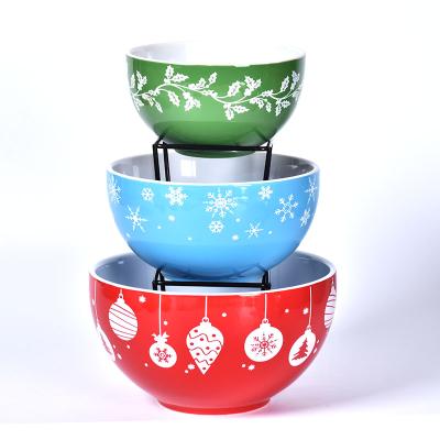 China Sustainable Factory Direct Hand Painted Christmas Fruit Series Amazon Amazon Salad Ceramic Serving Bowl for sale