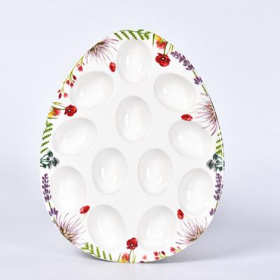 China Amazon Easter Chef Buddy Ceramic 12 Compartment Egg Rack Dish Carrier Deviled Egg Serving Dish Tray Sustainable for sale