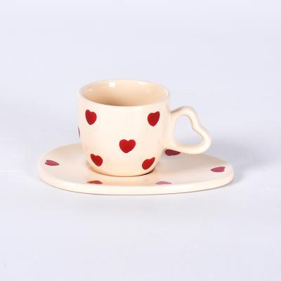 China Amazon Factory Price Heart Series Sustainable Tea Saucer Set Ceramic Modern Custom Turkish Coffee Cups for sale