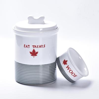 China Amazon Stocked Cheap Customized Pet Cat Food Storage Ceramic Dog Treat Pot With Bowl for sale