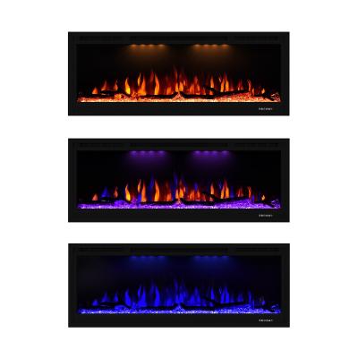 China Hotel Luxstar 74 Inch 3D Black Electric Fireplace Heater Wall Mounted With Top Lights Orange Blue Purple Electric Fireplace Wall for sale