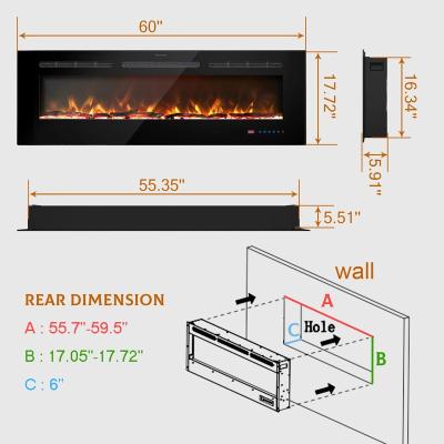 China LED Flame Lights Luxstar 60 Inch Indoor Electric Fireplace Inserts Wholesale Manufacturer 13 Colors Flame Electric Fireplace Heaters for sale