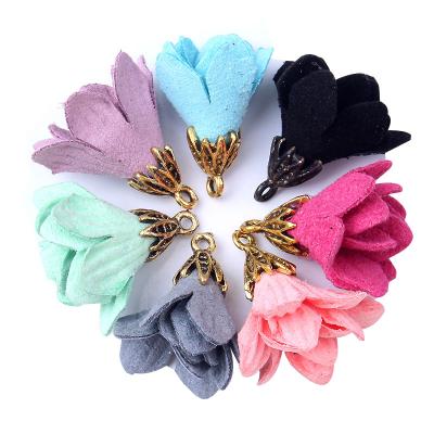 China Fashionable.Popular.Ladies handmade velvet tassel flower hanging decorative accessories main color polyester green Korean bronze tassel earrings material material for sale