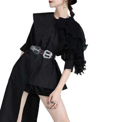 China Black Asymmetrical Irregular Shirt Blouse Women Amazon Long Sleeve Shirt Breathable Hot Selling Tops for sale