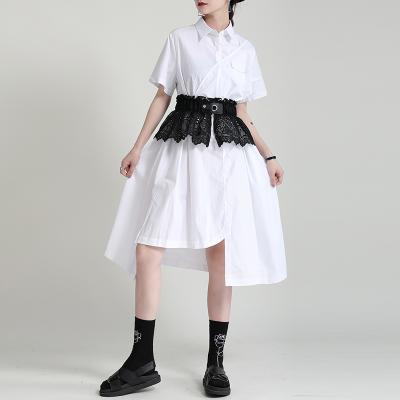 China 2021 fashionable outer wear 012 retro lace summer new dress women's waist cloth seal shirt white T-shirt belt anti-wrinkle for sale