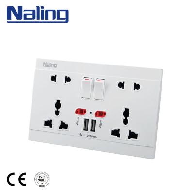 China Naling Residential / General Purpose British / Uk / Euro Type 146 - 2 Gang Dual 5 Pin Universal Electrical Wall Socket for sale