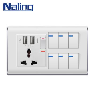 China Naling Residential / General Purpose OEM Standard Customized 3 Pin Electric Double USB Wall Switch Socket for sale