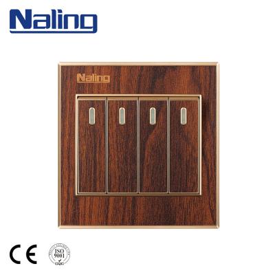 China Naling 250V 10A 86*88mm High Strength Wooden Color PC 4 Gang Light Electric Wall Switch for sale