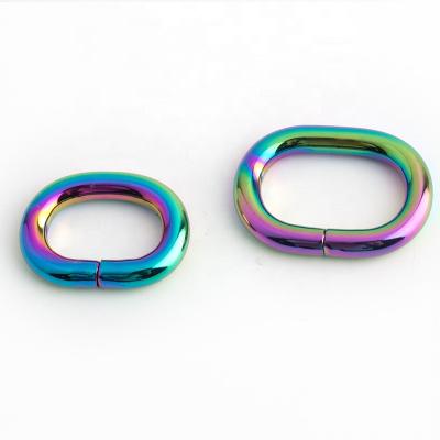 China Nolvo World Rainbow Aperture 20mm 25mm Hot Selling Polished O Ring O Ring Belting Leather Oval Metal Buckle Rings for sale