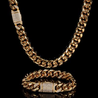 China Real Gold Plating Hip Hop 12mm Stainless Steel Cuban Necklace, Titanium Steel Encrypted Men's Necklace for sale