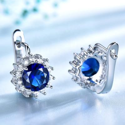 China Fashionable Kawaii Zircon Sapphire Earring Ladies CZ Stud Silver Plated Customizable Nano Earrings for sale