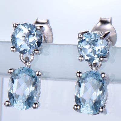 China Cute Drop Shape Oval Shape Double Stones S925 Blue CZ Water Drop Earring for sale