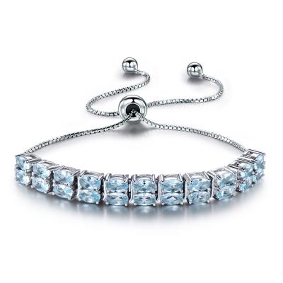 China High Quality Natural Sky Blue Topaz Genuine Real 925 Sterling Silver Bracelet For Women, Adjustable Bracelet for sale