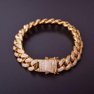 China Custom Fashion Hiphop Jewelry Miami Hip Hop Cuban Chain Bracelet Iced Out Diamond Bracelet for sale