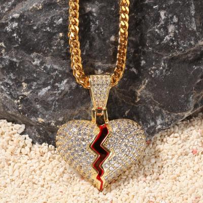 China Hiphop Color Cubic Zircon Men's Women's Hip Hop Jewelry For Gift Broken Heart Necklace Pendant for sale