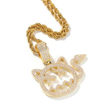 China Devil Cat Hip Hop Small Stainless Steel Zirconia Cardboard Pendant for sale