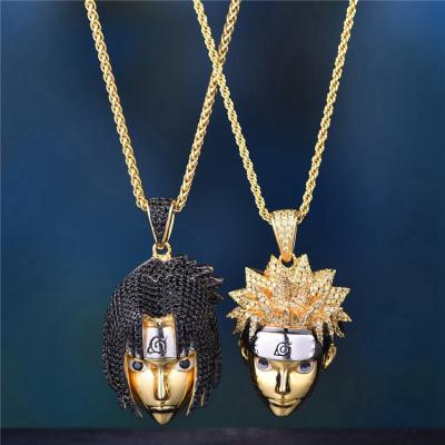 China Hiphop Trend Design High Quality Zircon Necklace Brass Chain Pendants Shapes Necklace 18k Gold Plated Cartoon Characters Pendants for sale