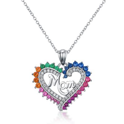 China Wholesale High Quality Fashion Women Rainbow Series Colorful Heart Customized Name Necklace Initial Necklace Gift For Mom for sale