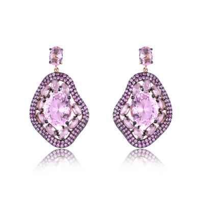 China Nickel Free Women Sterling Silver Pave Cubic Zirconia Purple Color Dangle Ladies Party Geometric Jewelry Irregular Drop Earrings for sale