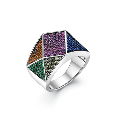 China Nickel Free Custom Series Sterling Silver Hoop Block Splicing Fashion Rainbow Multi Colored Rectangular Zircon Rings 925 Sterling Silver for sale