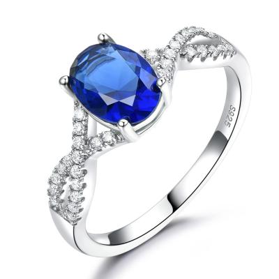 China New Fashion Trendy Blue Ring 925 Sterling Silver Women Wedding Gemstone Ring for sale