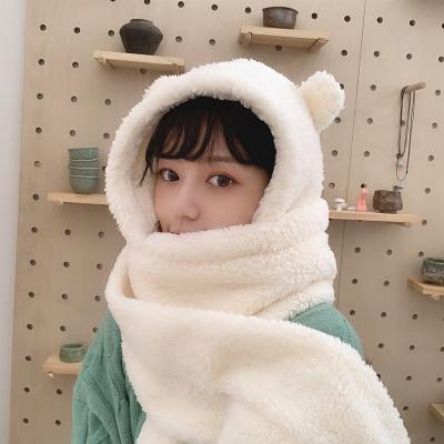 China Soft Touch Feeling 2022 Fashion Winter Women Novelty Beanies Hats Warm Cute Bear Ear Plush Casual Hat Scarf Set Casual Solid Women Hats Feature for sale