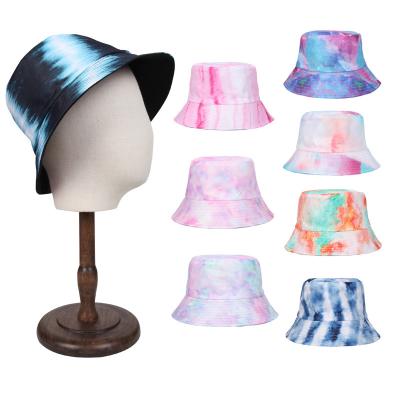 China European American sunshade summer new tie-dye flat surface printed wide brim bucket hat men and women's clothing outdoor sunproof bucket hat for sale