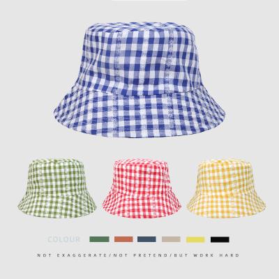 China Sunproof Bucket Hat Cute Sunproof Plaid Sunshade Leisure Plaid Fisherman Hat Summer Korean Style Double-Sided Fisherman Hat Japanese Women for sale