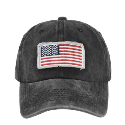 China COMMON European and American Flag Embroidered Baseball Hats Stick Cloth Embroidery Peaked Retro Distressed Hat Sun Hip Hop Hat for sale