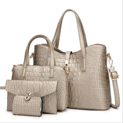 China New PU Leather 4 Crocodile Pattern Gold In 1 Sets Ladies Handbag For Women Purses And Handbags Sets for sale