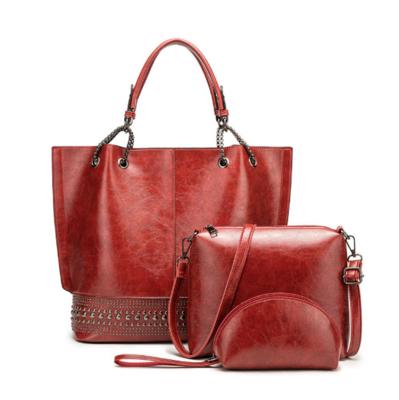 China PU 3 in 1 Customized No MOQ Woman Bag Brand Ladies Handbags Set Slips Handbags Set Women Bags for sale