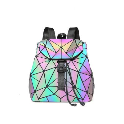 China Geometric Reflective Reflective Flash Backpack Women Waterproof Durable Rolling Backpack Luminous Anti-theft Backpack Drawstring Backpack for sale