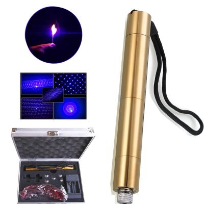 China High Power 450nm 1w 5000mw 1600mw Laser Indicator Copper Material Gold Color Super Strong Laser Pointer for sale