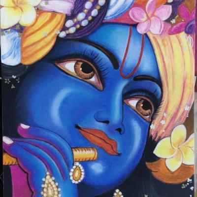 China Beautiful Modern Hindu God Handmade Indian Wall Art Large Decor Asian Krishna Painting Realistic On Canvas for sale