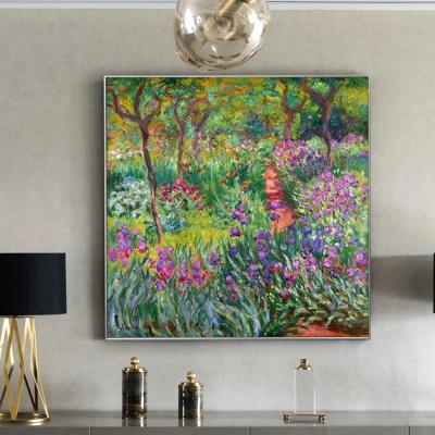 China Famous Monet Garden Canvas Flowers Paintings Reproduction Framed Modern Home Bedroom Wall Decor For Living Room for sale