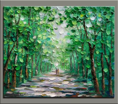 China Modern Original Handmade Green Impasto Forest Landscape Palette Knife Oil Painting Huge Size For Wall Art Bedroom Decor for sale