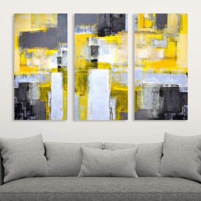 China Modern Yellow Canvas Art Decor Oil Painting On Wall Gray Abstract Handmade Living Room for sale