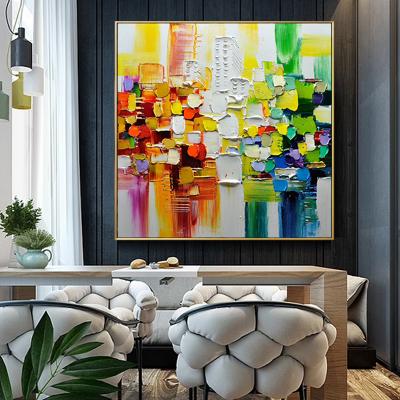 China Modern Bedroom Wall Texture Art Fantasy Block City Abstract Hand Painted Colorful Oil Painting On Canvas for sale