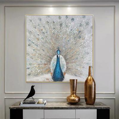 China Modern Chinese Handmade Artwork Canvas Wall Decor Beauty Bedroom Animal Peacock Painting for sale