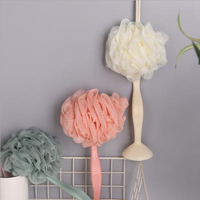 China All Natural Exfoliating Bubble Body Bath Shower Breath PE Mesh Soft Loofah Peeling Sponge With Long Handle for sale