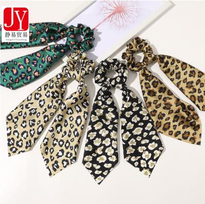 China Silk Elastic Hair Clips Women Hair Bands Leopard Hair Scrunchies Korean Soft Bohemian Ribbon Bow for sale