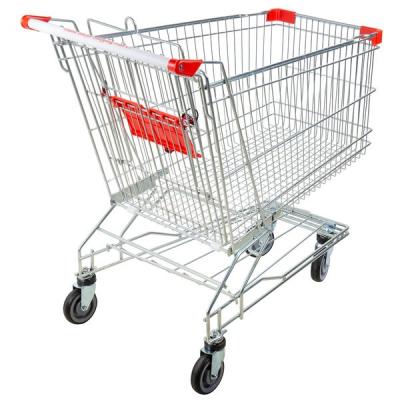 China Large Size Trolley Cart Durable Eco Friendly Metal Handle Supermarket Adjustable Shopping Trolley for sale