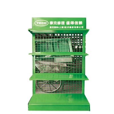 China Single Sided Supermarket Shelf Green Grid Shelf Snacks Candy Mesh Shelf Potato Chip Display Rack for sale