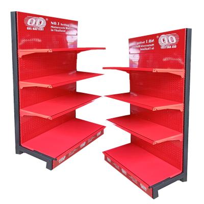 China Good Quality Single Sided Popular Design Gondola Shelves Red Supermarket Shelves for sale