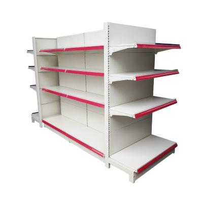 China Chuangmeijia China Double Sided Supermarket Display Heavy Duty Cold Rolled Steel With End Shelf In Milk White Display Rack for sale