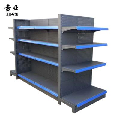 China Chuangmeijia Double Sided Supermarket Display Heavy Duty Cold Rolled Steel With End Shelf In Gray Display Stand Frosted Cmj-2e for sale