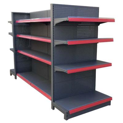 China Gray Heavy Duty Frosted High Quality Double Sided Cold Rolled Steel Supermarket Goods Show Rack With End Shelf for sale