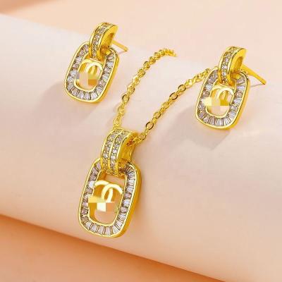 China Europe and America Custom Necklace High Quality Fashion Personality Charm Necklace 18k Gold Plated Women's Luxury Jewelry Set Cubic Zircon for sale