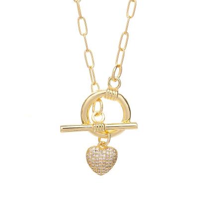 China Europe and America Custom Necklace High Quality Fashion Personality Copper Diamond Pendant Charm Necklace 18k Gold Plated Heart Necklace for sale